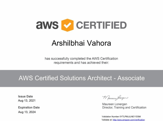 Arshil AWS Associate Certificate
