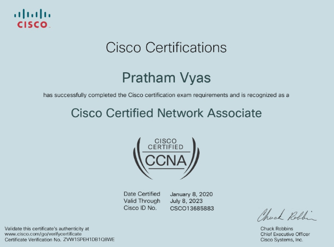 Pratham CCNA Certificate