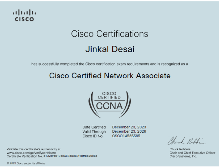 Jinkal Desai AWS Certificate