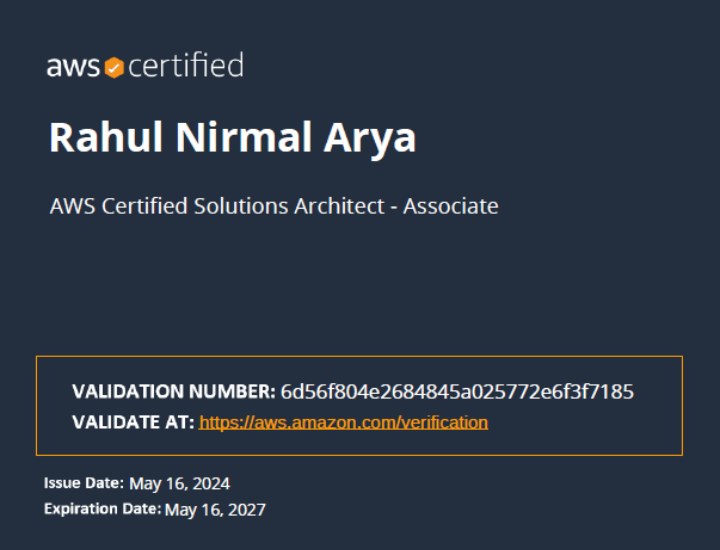 Rahul AWS Certificate