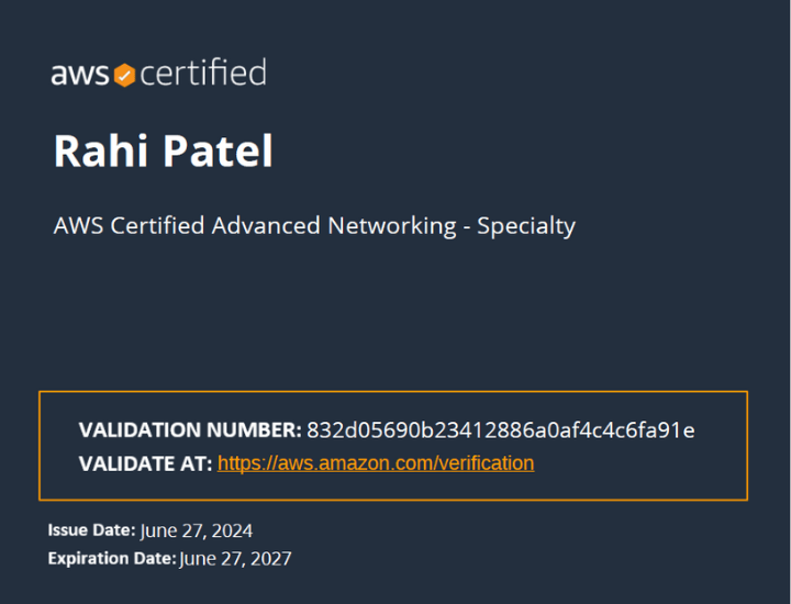 Raahi AWS Advanced Networking Certificate