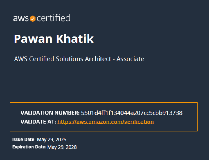 Pawan Khatik AWS Certificate