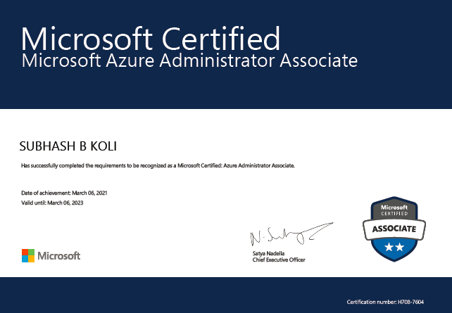 Subhash Koli Azure Certificate