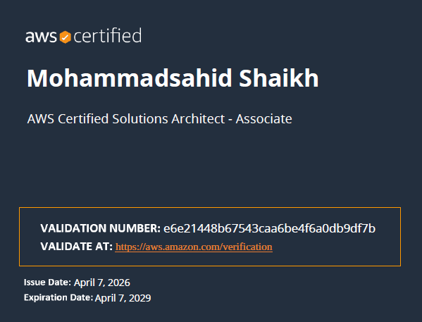 Shahid AWS Certificate